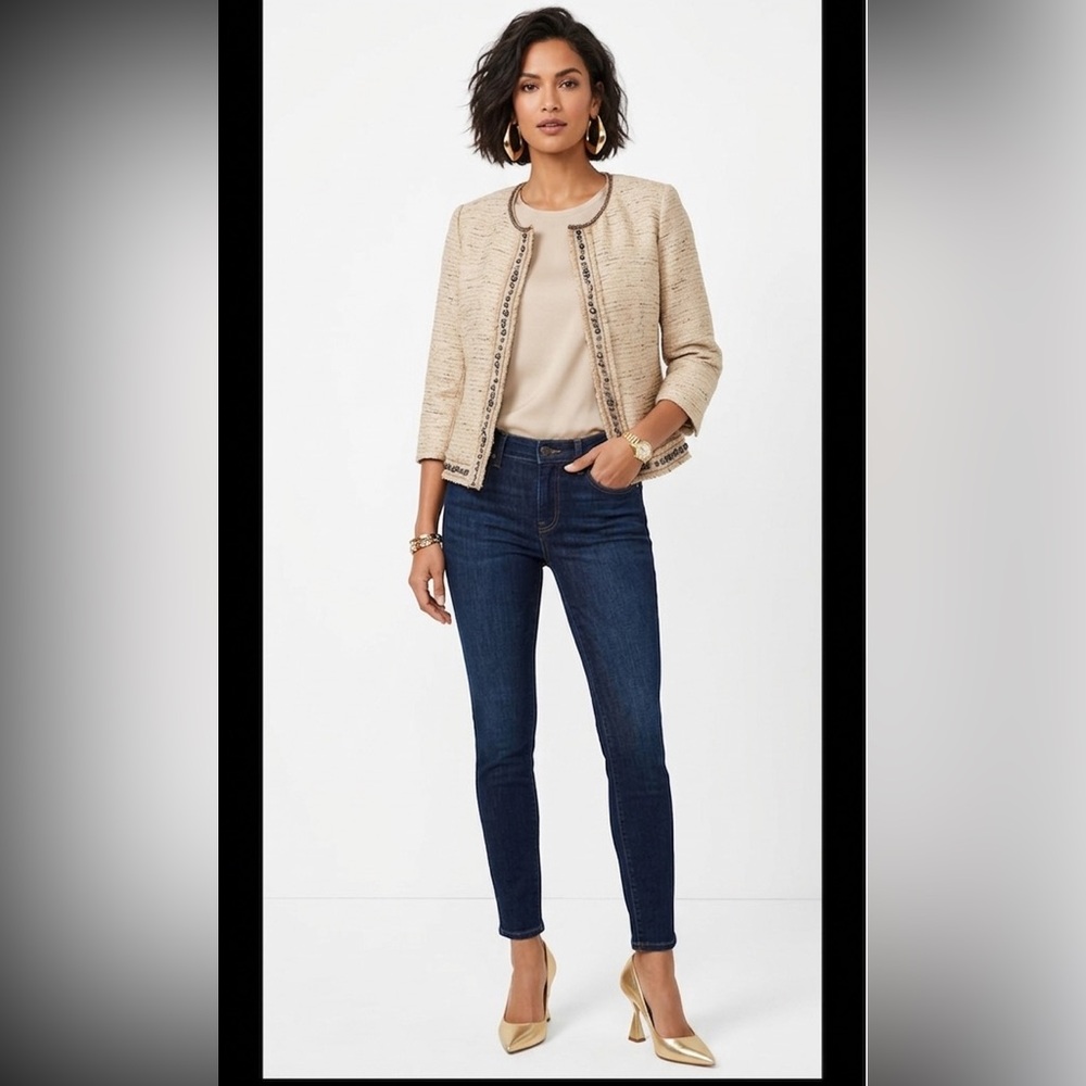 TRISTAN, 3/4 sleeve creme blazer fully lined echos of Jackie Kennedy Size Medium
